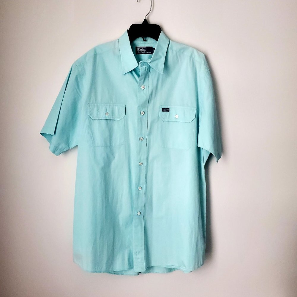 POLO RALPH LAUREN Collared Button Down Shirt Short Sleeves Pockets Pleats Preppy